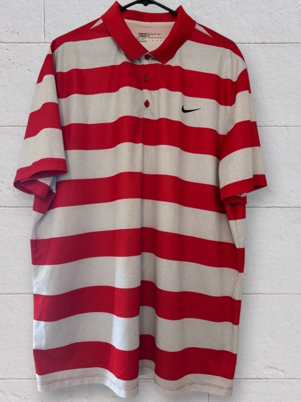 Nike DRI-FIT Red & White Horizontal Striped Polo